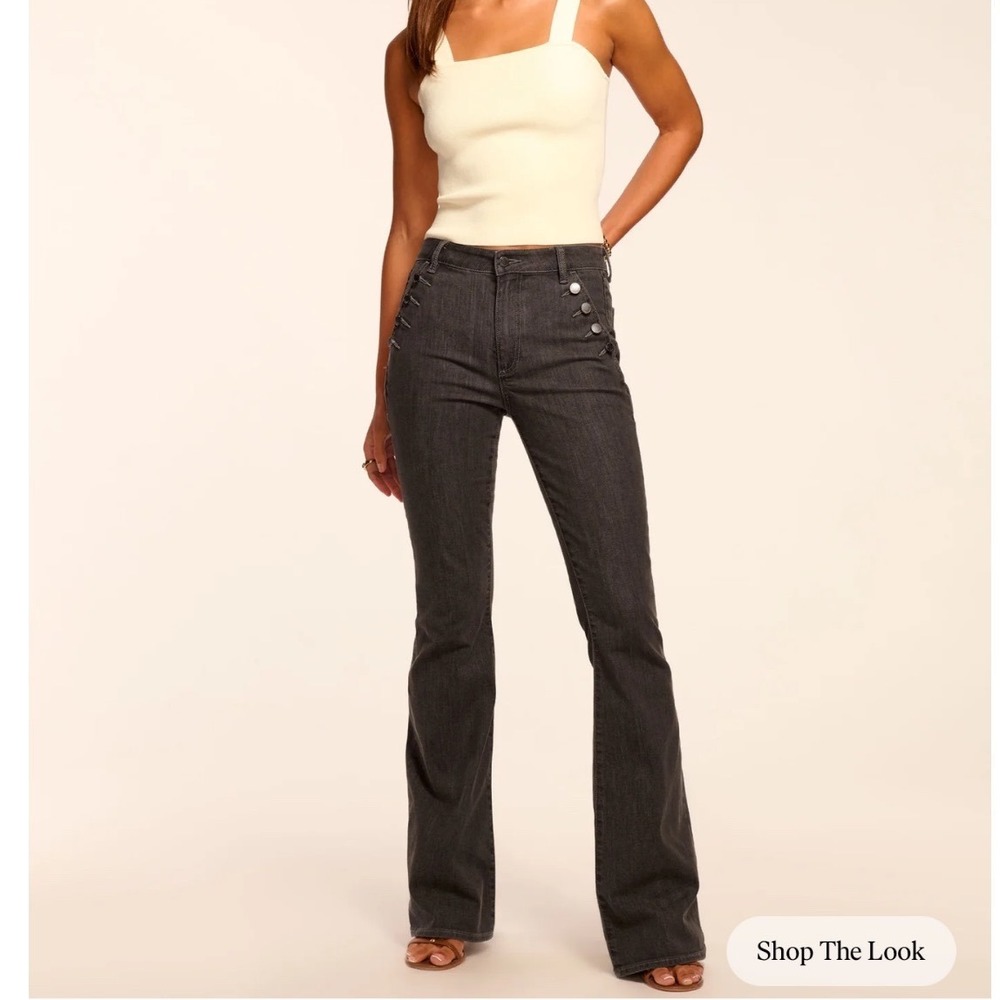 NWT $275 RAMY Brook Helena High-Rise Flare Coated Japanese Denim Sailor Jean  26